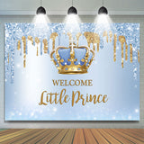 Load image into Gallery viewer, Lofaris Glitter Blue Welcome Little Prince Baby Shower Backdrop