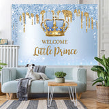 Load image into Gallery viewer, Lofaris Glitter Blue Welcome Little Prince Baby Shower Backdrop