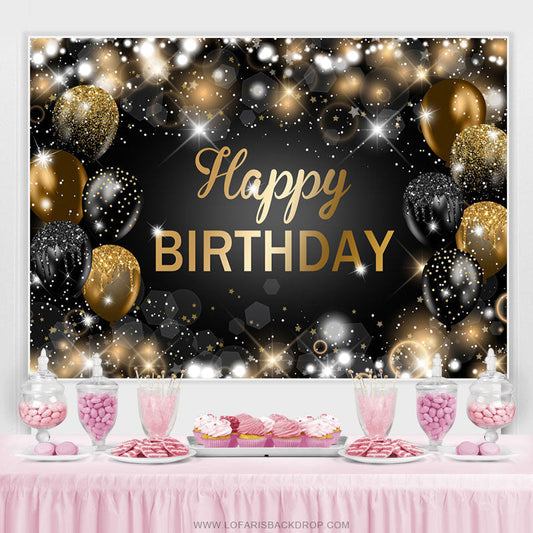 Lofaris Glitter Bokeh Black Gold Balloon Happy Birthday Backdrop