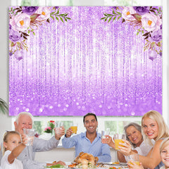 Lofaris Glitter Bokeh Purple Lines And Flower Birthday Backdrop