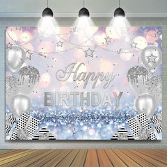 Lofaris Glitter Bokeh Silver Star Balloons Birthday Backdrop