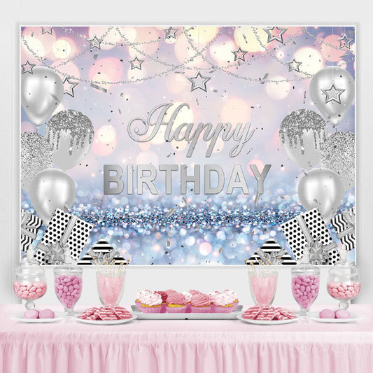 Lofaris Glitter Bokeh Silver Star Balloons Birthday Backdrop