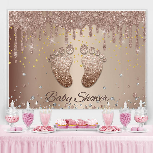Lofaris Glitter brown Footprint Baby Shower Backdrop For Party