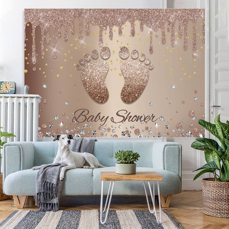 Lofaris Glitter brown Footprint Baby Shower Backdrop For Party