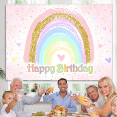 Lofaris Glitter Colorful Heart Rainbow Happy Birthday Backdrop