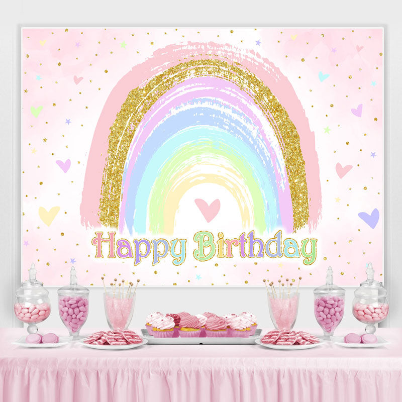 Lofaris Glitter Colorful Heart Rainbow Happy Birthday Backdrop