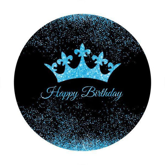Lofaris Glitter Crown Round Happy Birthday Backdrop For Boy