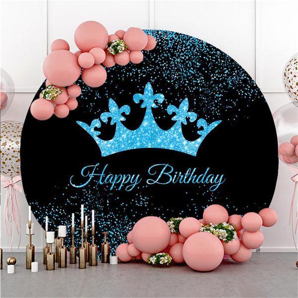 Lofaris Glitter Crown Round Happy Birthday Backdrop For Boy