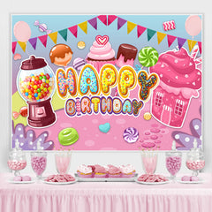 Lofaris Glitter Cute Candy And Cupcake Happy Birthday Backdrop