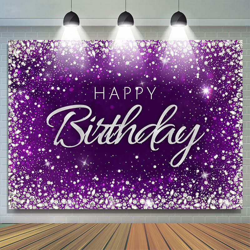 Glitter Diamond Purple Themed Happy Birthday Backdrop