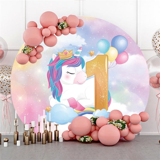Lofaris Glitter Dream Cloud Balloons Unicorn Birthday Backdrop