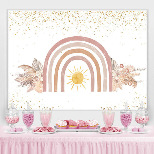 Lofaris Glitter Floral And Sun Baby Shower Backdrop For Girl