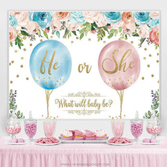 Lofaris Glitter Floral Balloon Baby Gender Reveal Backdrop