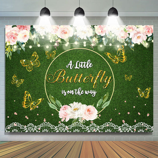 Lofaris Glitter Floral Butterfly Themed Baby Shower Backdrop