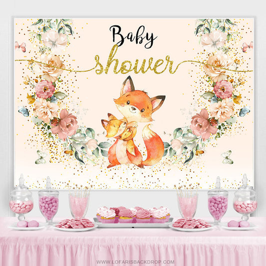 Lofaris Glitter Floral Fox Mom Baby Shower Party Backdrop