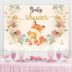 Lofaris Glitter Floral Fox Mom Baby Shower Party Backdrop