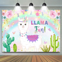 Lofaris Glitter Floral Llama Fun Rainbow Happy Birthday Backdrop