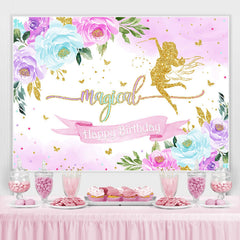 Lofaris Glitter Floral Magical Fairy Happy Birthday Backdrop