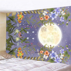 Lofaris Glitter Floral Moon 3D Printed Landscape Wall Tapestry