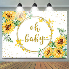 Lofaris Glitter Floral Oh Baby With Yellow Butterfly Backdrop