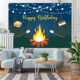 Load image into Gallery viewer, Lofaris Glitter Forest Night With Bbq Happy Birthday Backdrop