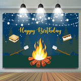 Load image into Gallery viewer, Lofaris Glitter Forest Night With Bbq Happy Birthday Backdrop