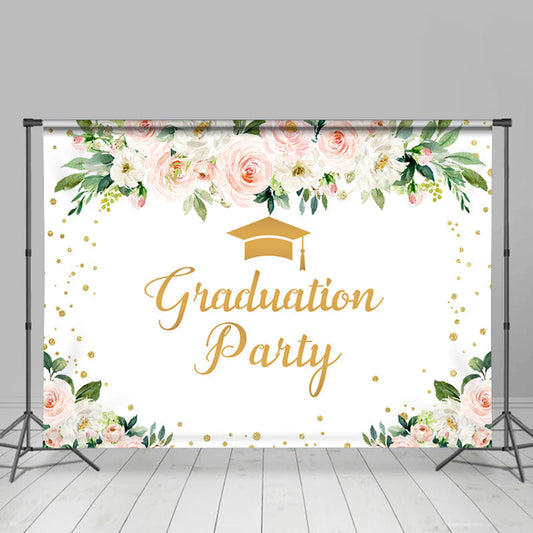 Lofaris Glitter Gold And Pink Floral Graduation Party Backdrop