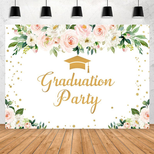 Lofaris Glitter Gold And Pink Floral Graduation Party Backdrop
