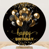 Load image into Gallery viewer, Lofaris Glitter Gold Black Balloons Birthday Circle Backdrop