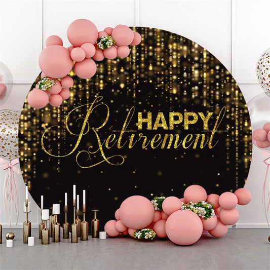 Lofaris Glitter Gold Black Happy Retirement Round Backdrop