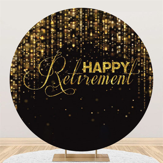 Lofaris Glitter Gold Black Happy Retirement Round Backdrop
