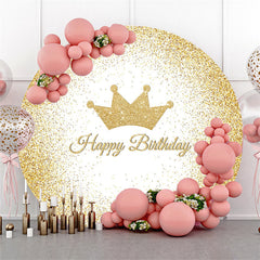 Lofaris Glitter Gold Crown Birthday Circle Backdrop For Party