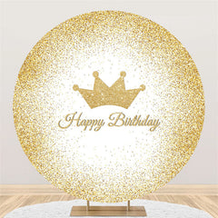 Lofaris Glitter Gold Crown Birthday Circle Backdrop For Party