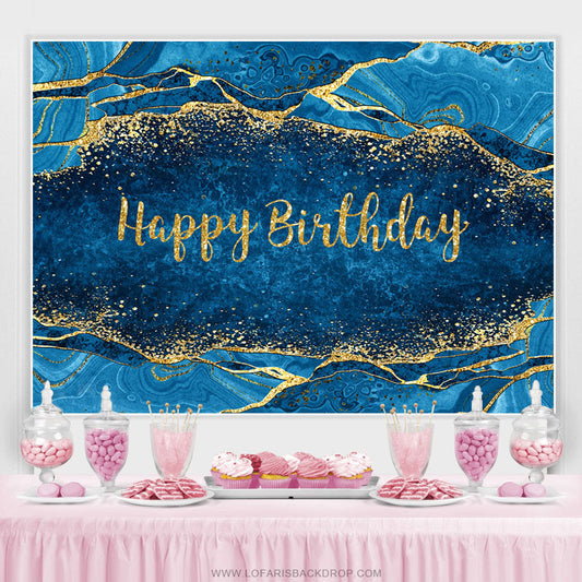 Lofaris Glitter Gold Gradient Blue Happy Birthday Backdrop