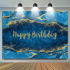 Lofaris Glitter Gold Gradient Blue Happy Birthday Backdrop
