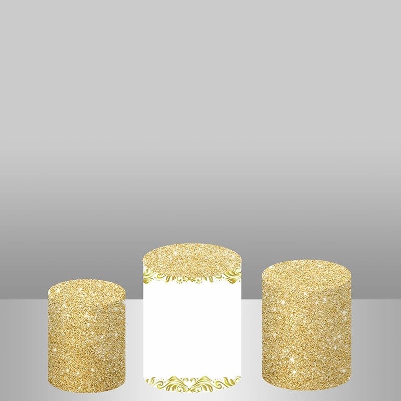 Lofaris Glitter Gold White Backdrop Plinth Cylinder Cover Kit