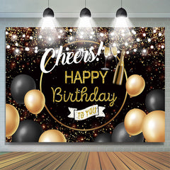Lofaris Glitter Golden And Black Cheers Happy Birthday Backdrop