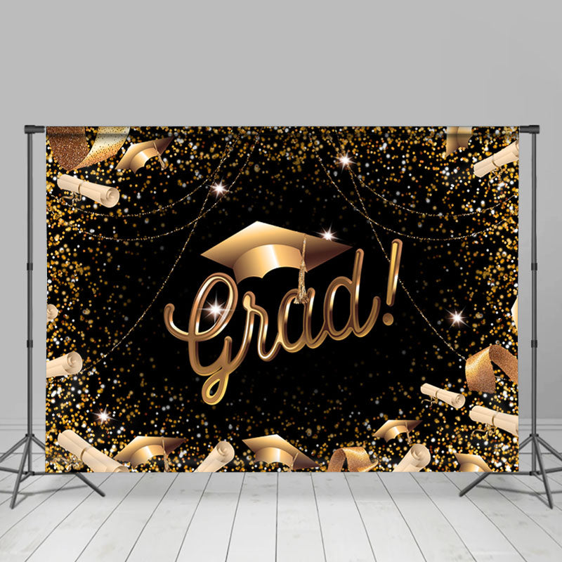 Lofaris Glitter Golden And Black Happy Graduation Backdrop