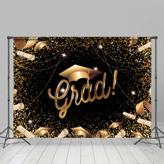 Lofaris Glitter Golden And Black Happy Graduation Backdrop