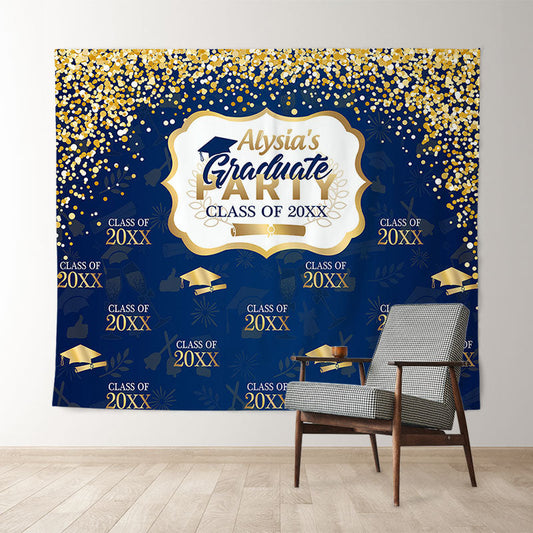 Lofaris Glitter Golden Blue Graduation Party Prom Backdrop