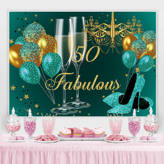 Lofaris Glitter Golden And Blue Happy 50Th Birthday Backdrop