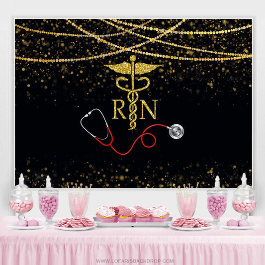 Lofaris Glitter Golden And Bokeh Stethoscope Themed Backdrop