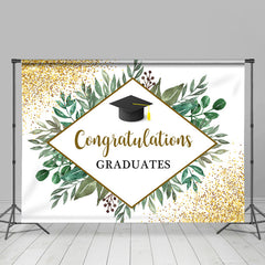 Lofaris Glitter Golden And Green Leaves Graduation Backdrop