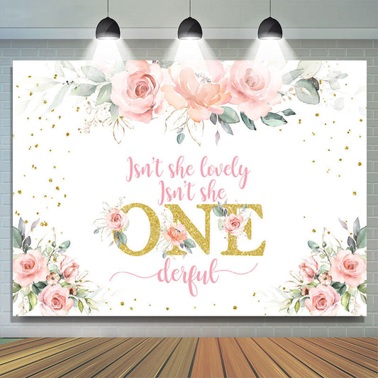 Lofaris Glitter Golden And Pink Flowers Onederful Backdrop