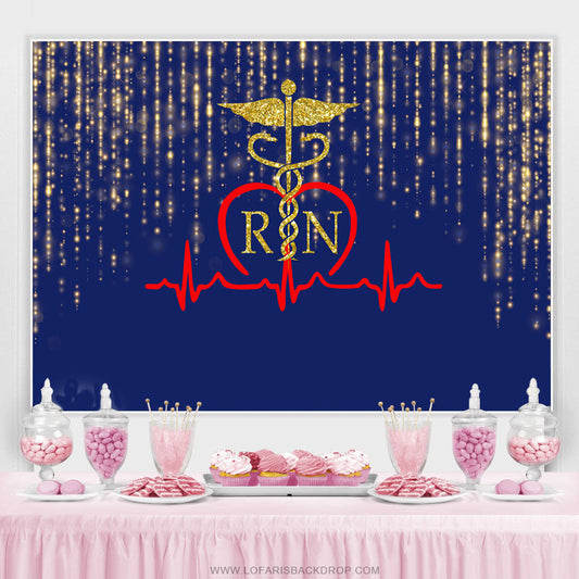 Lofaris Glitter Golden Blue Bokeh Stethoscope Themed Backdrop