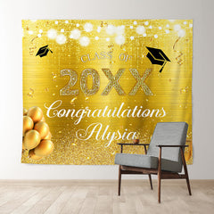 Lofaris Glitter Golden Yellow Balloons Graduation Backdrop