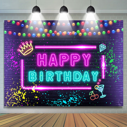 Lofaris Glitter Graffiti And Ocktail Happy Birthday Backdrop