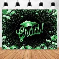 Lofaris Glitter Green And Black Theme Happy Graduation Backdrop