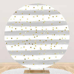 Lofaris Glitter Grey White Stripe Circle Birthday Backdrop