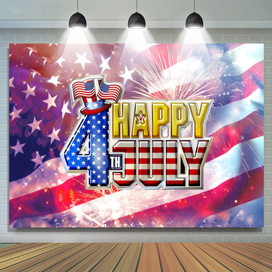 Lofaris Glitter Happy 4th July USA Flag Independence Day Backdrop